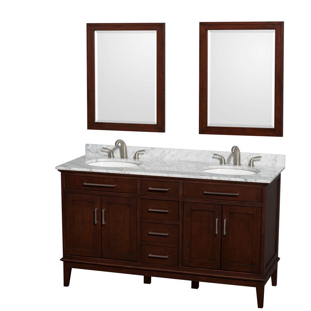 Wyndham Double Vanity Chestnut Marble Top Sink Mirrors 6920