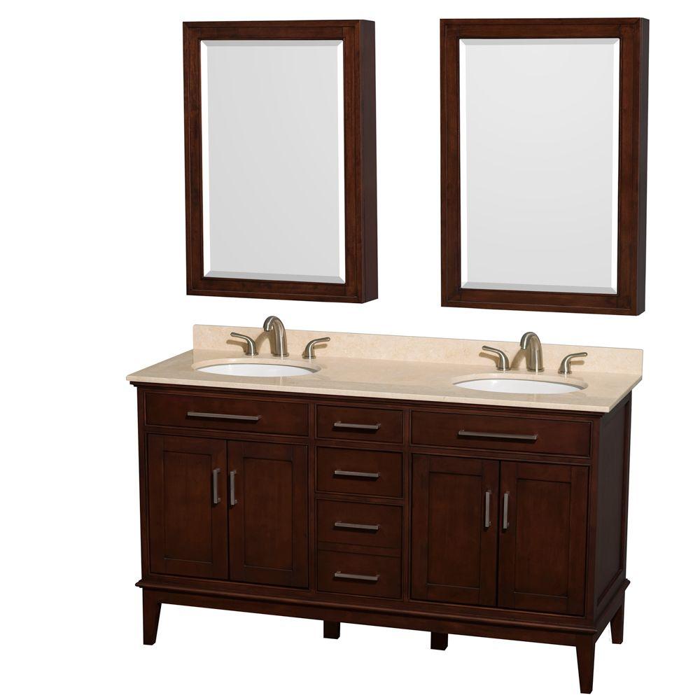 Wyndham Double Vanity Chestnut Marble Top Undermount Round Sinks Bathroom Furniture Sets
