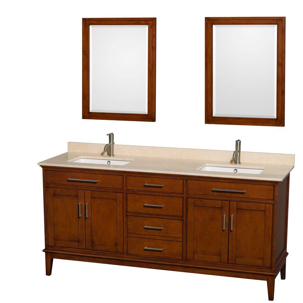 Wyndham Double Vanity Light Chestnut Marble Top Square Sink Mirrors Bathroom Furniture Sets