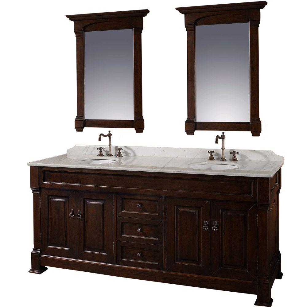 Wyndham Vanity Cherry Double Basin Marble Top Mirrors Bathroom Furniture Sets