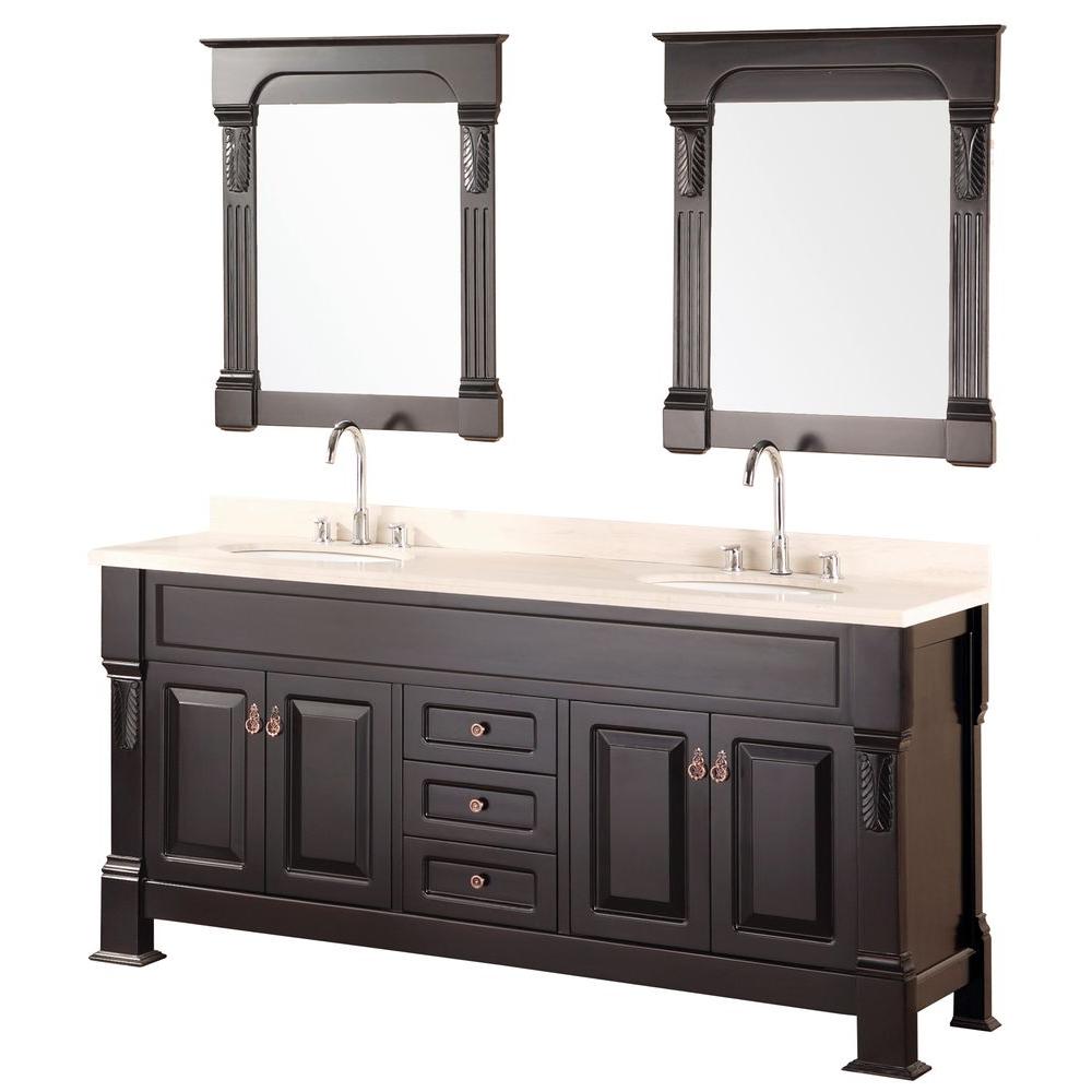 Design Element Vanity Creme Marble Top Mirror Espresso Bathroom Furniture Sets