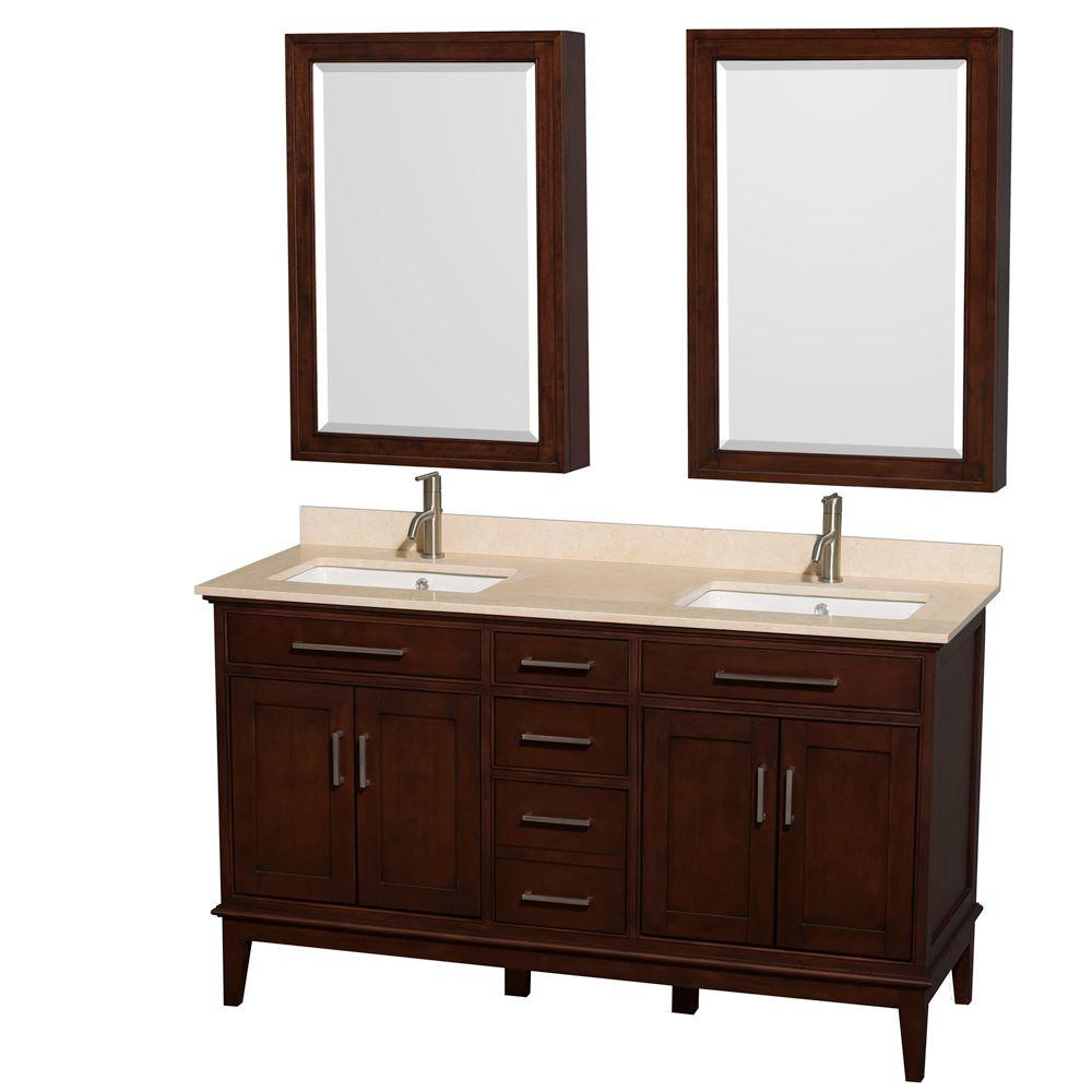 Wyndham Double Vanity Chestnut Marble Top Undermount Square Sinks Bathroom Furniture Sets