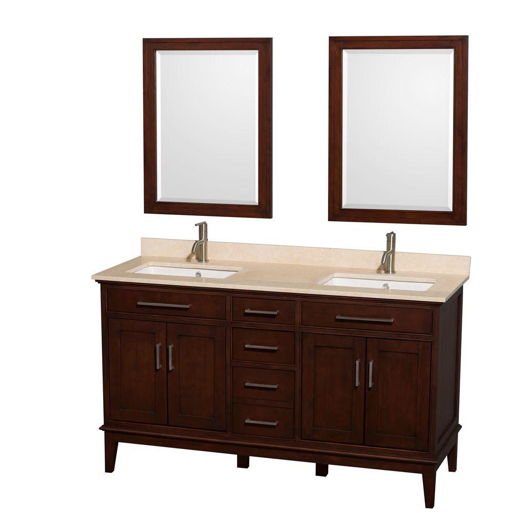 Wyndham Double Vanity Chestnut Marble Top Square Sink Mirrors Bathroom Furniture Sets
