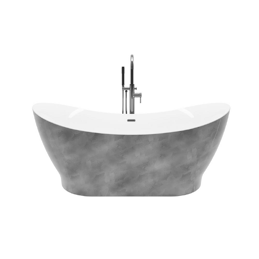 A E Freestanding Flatbottom Bathtub Handpainted Silver Bathtubs