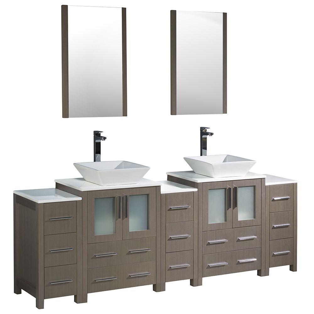 Fresca Double Vanity Oak Basin Mirror Side Cabinets Bathroom Furniture Sets