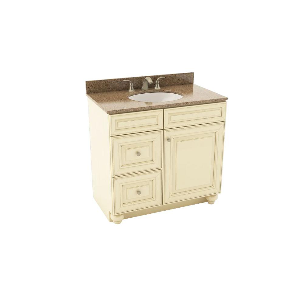 American Woodmark Vanity Hazelnut Left Drawer Oval Sink Bathroom Vanities