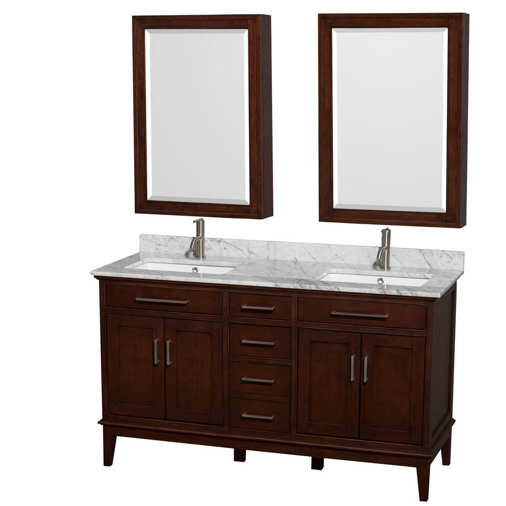 Wyndham Double Vanity Chestnut Marble Top Square Sink Medicine Cabinet Bathroom Furniture Sets