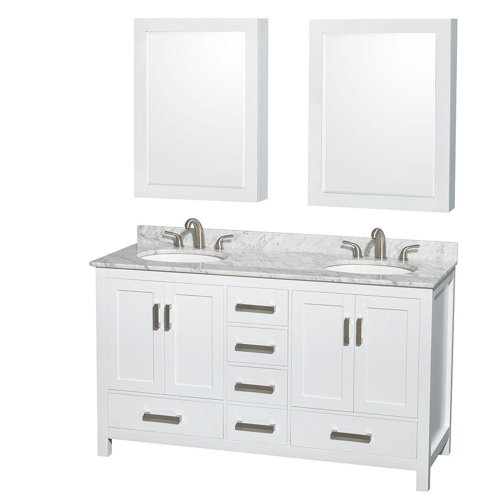 Wyndham Double Vanity Marble Top Medicine Cabinets Bathroom Furniture Sets