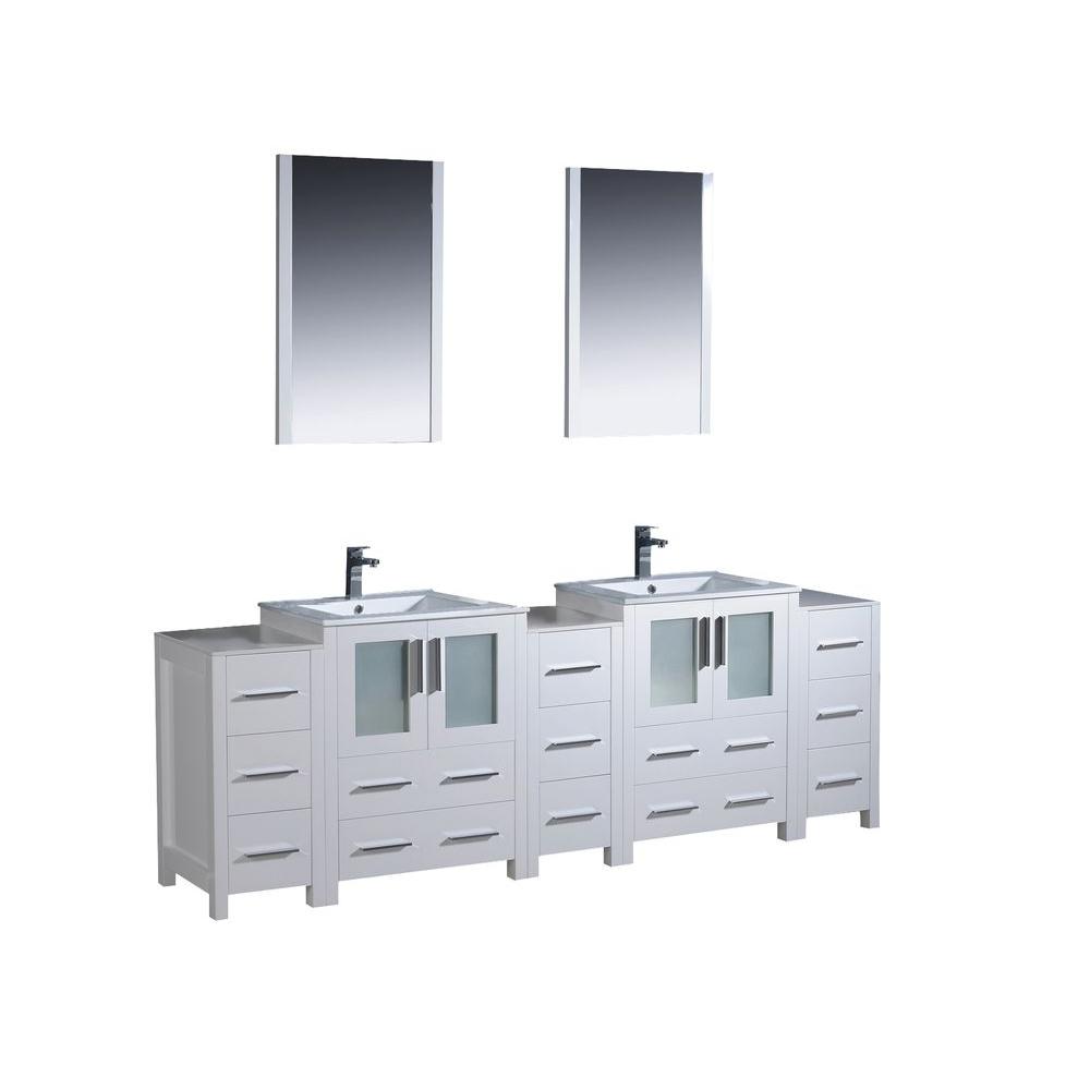 Fresca Double Top Basin Mirror Side Cabinets 600