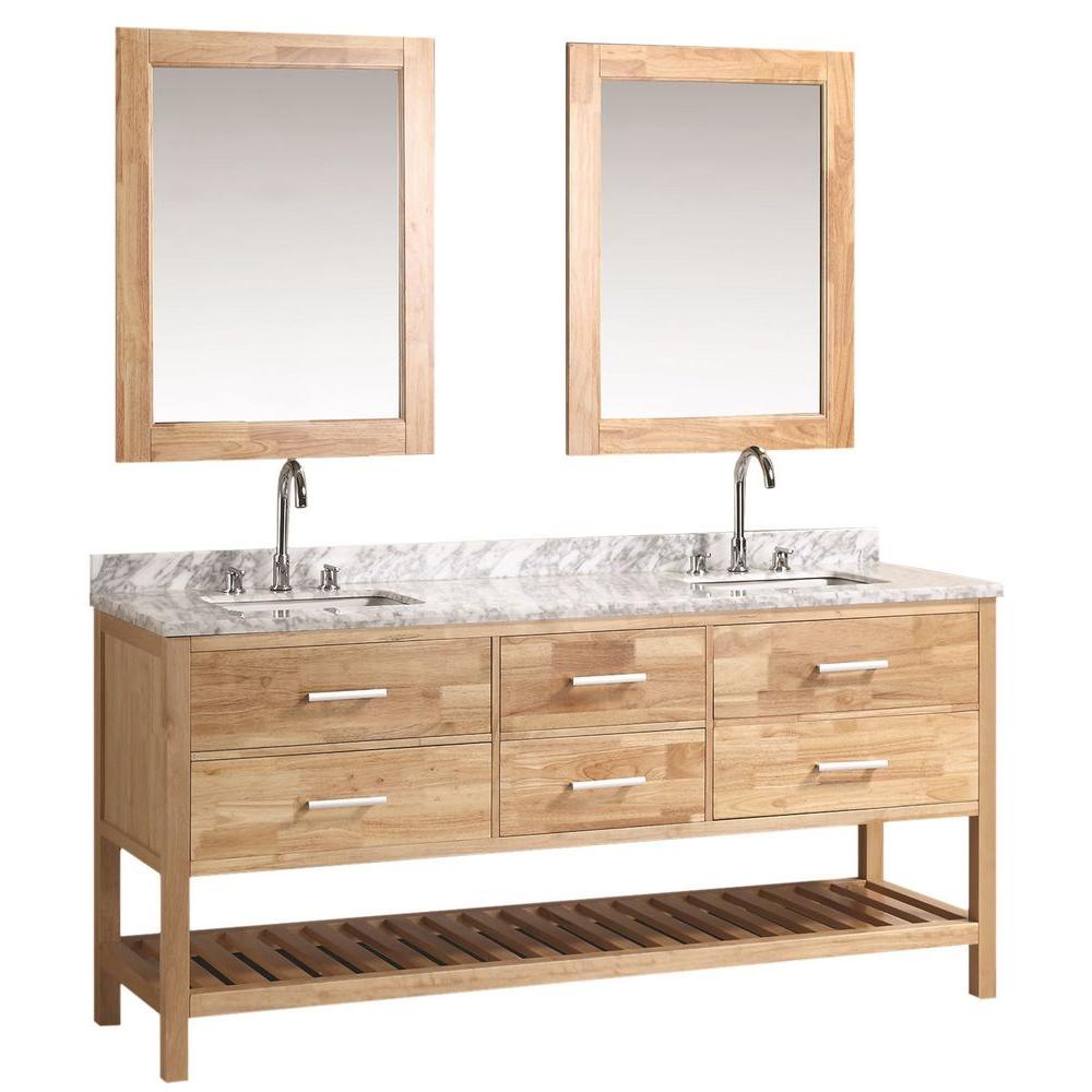 Design Element Double Vanity Oak Marble Top Mirror Bathroom Vanities