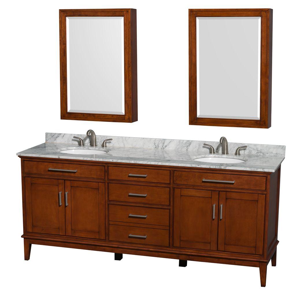 Wyndham Double Vanity Light Chestnut Marble Top Oval Sink Medicine Cabinet Bathroom Furniture Sets