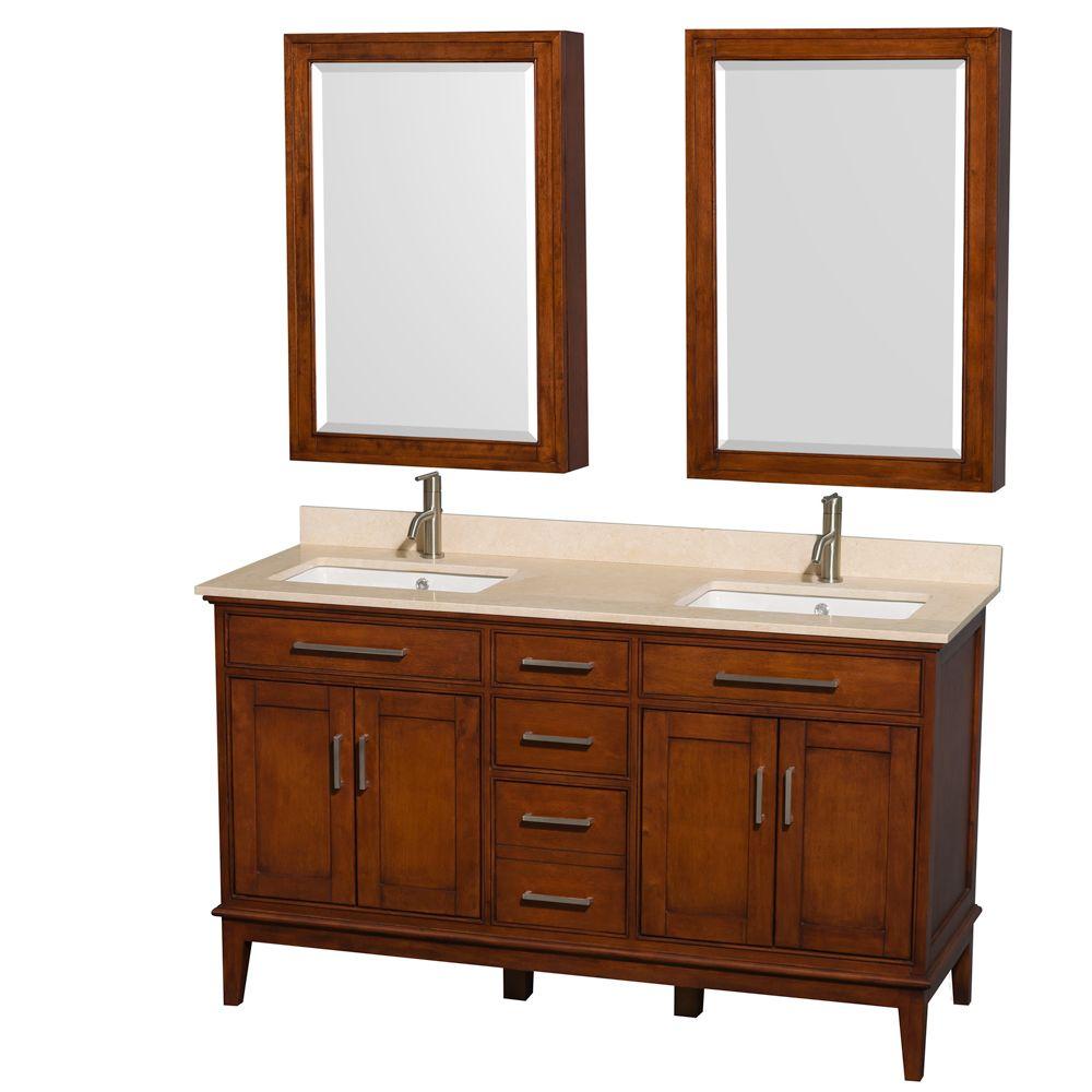Wyndham Double Vanity Light Chestnut Marble Top Undermount Square Sinks Bathroom Furniture Sets