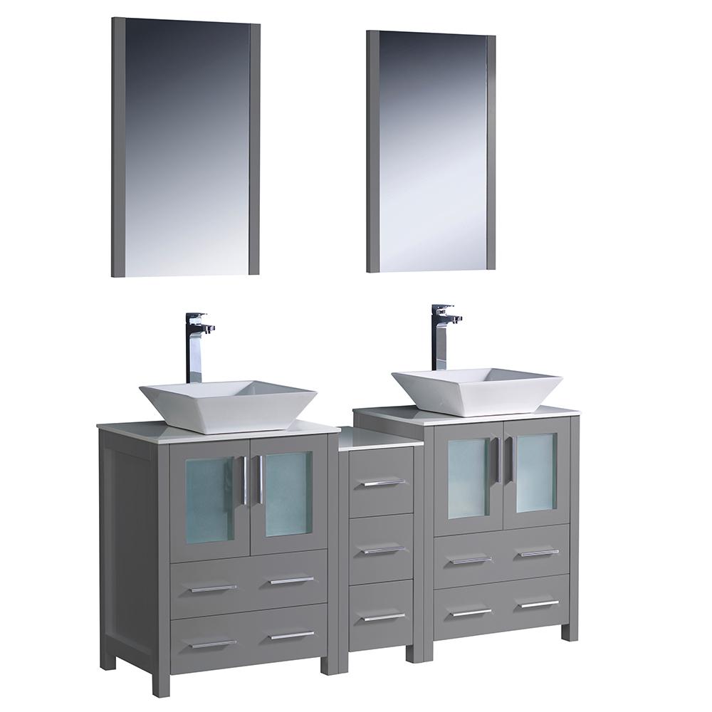 Fresca Double Vanity Vessel Sink Middle Cabinet Mirrors Bathroom Furniture Sets