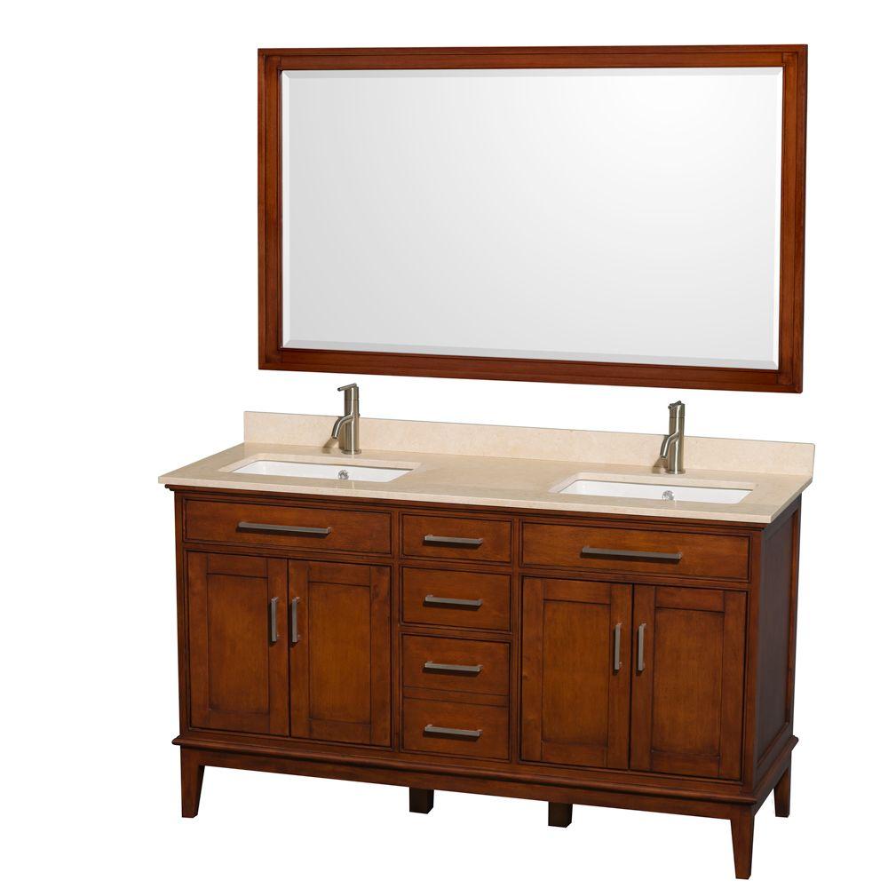 Wyndham Double Vanity Light Chestnut Marble Top Square Sink Mirror Bathroom Furniture Sets
