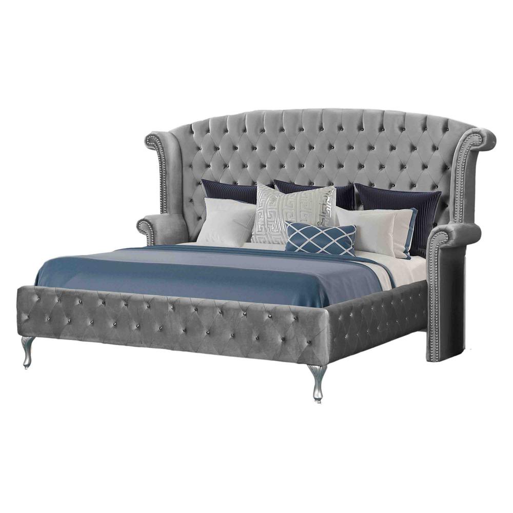 Best Master Furniture Velvet Crystal Stud Bed Queen 454