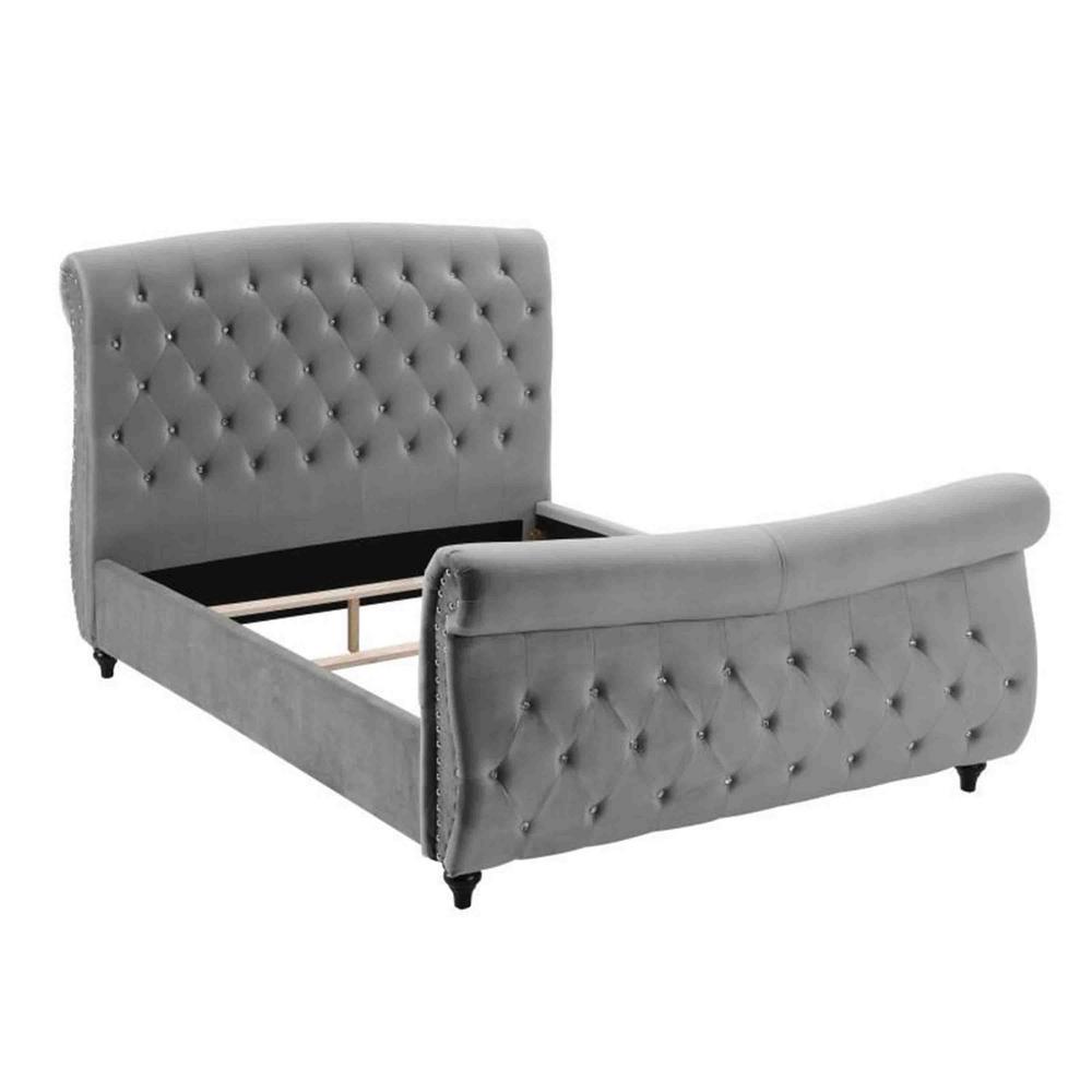 Best Master Furniture Crystal Queen Velvet Platform Bed Grey 671