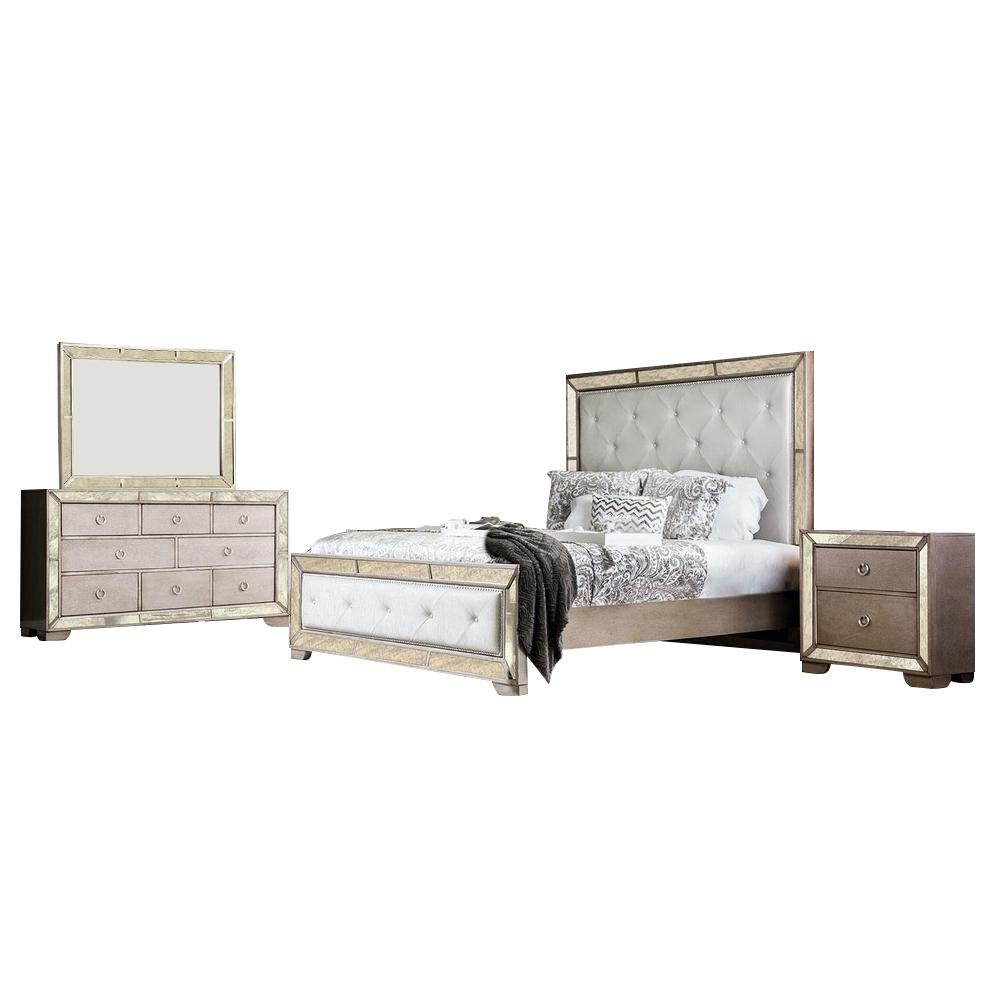 Williams Queen Bed Set Rectangle Headboard Chanpagne