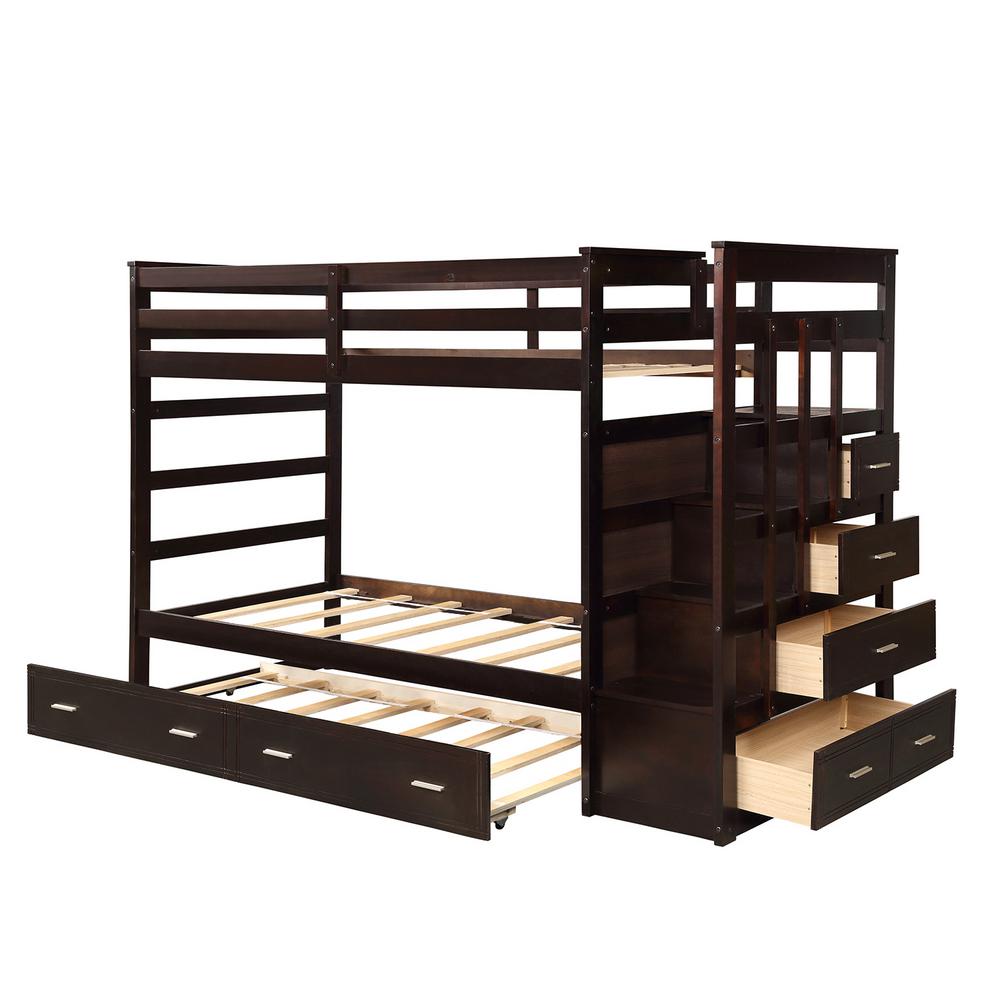 Boyel Living Wood Bunk Bed Kid Twin Trundle Staircase Beds Bed Frames