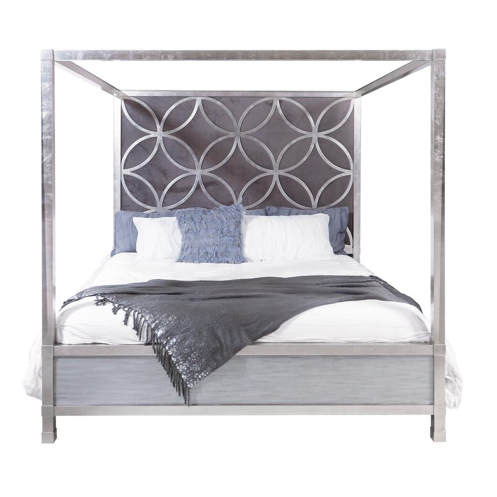 Homefare Velvet Quatrefoil Canopy Bed Silver Beds Bed Frames