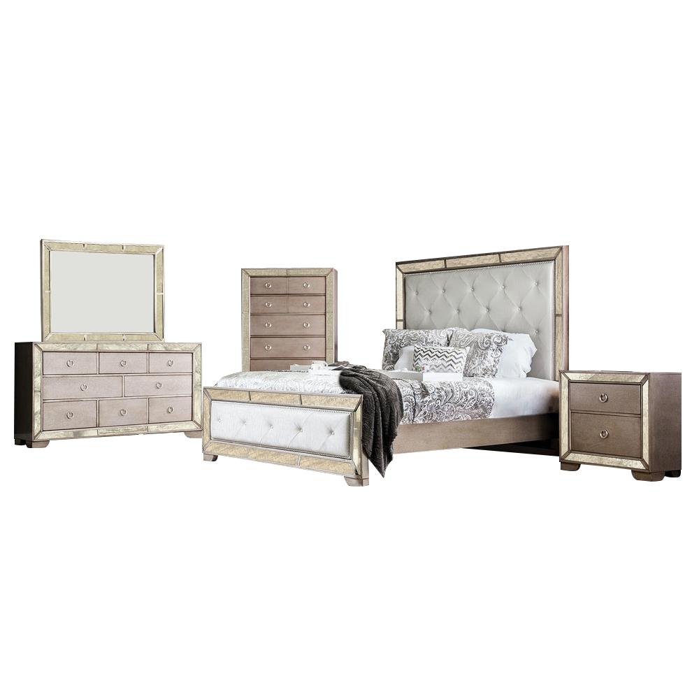 Williams Queen Bed Set Rectangle Headboard Chest Chanpagne