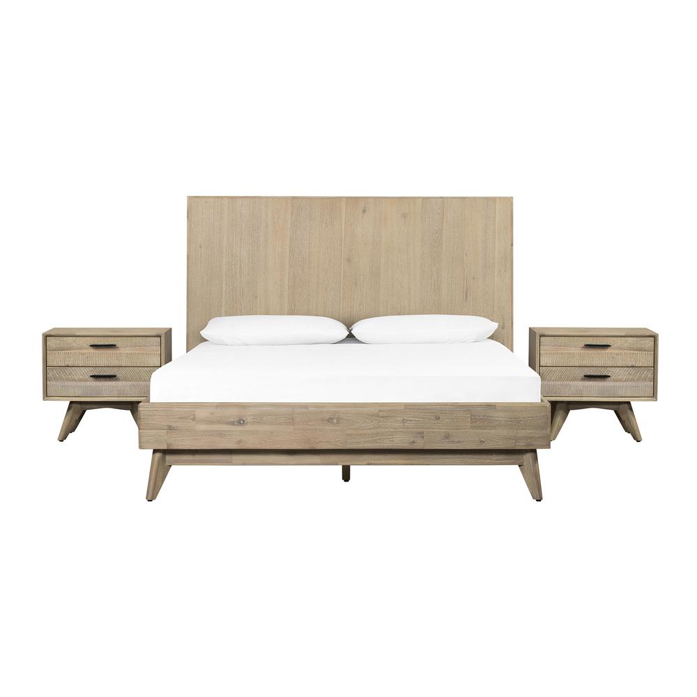 Armen Living Queen Platform Bed Nightstand Bedroom Set Sandblast 110
