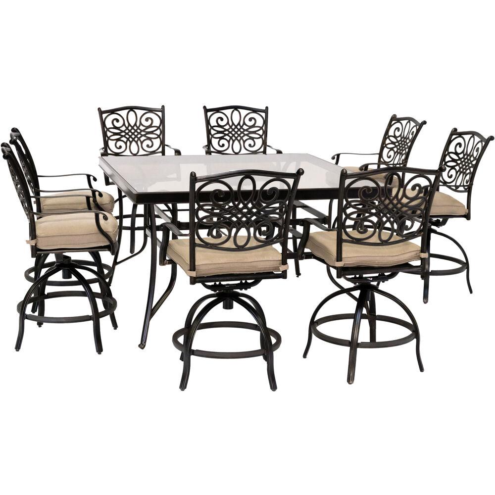 Hanover Outdoor Set Oat Swivel Chair Square Glasstop Kitchen Dining Furniture Sets