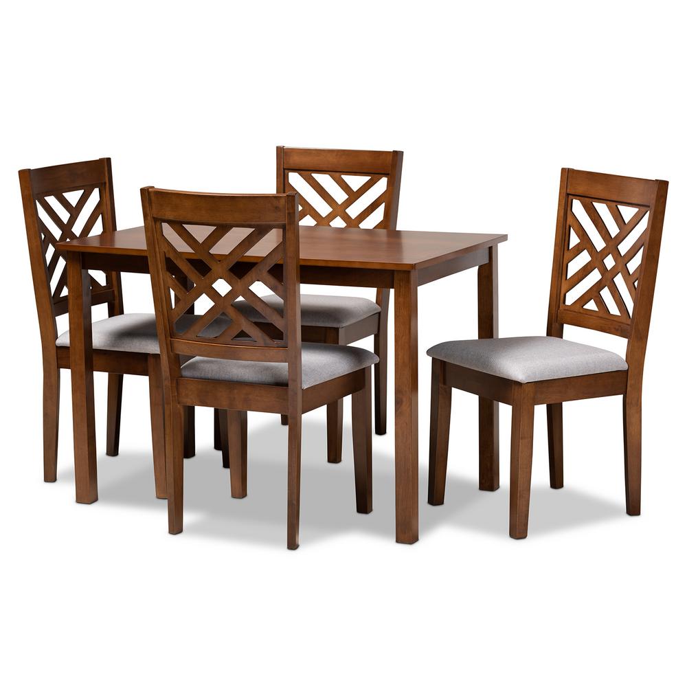 Baxton Studio Upholstered Walnut Wood Set Walnut Kitchen Dining Furniture Sets