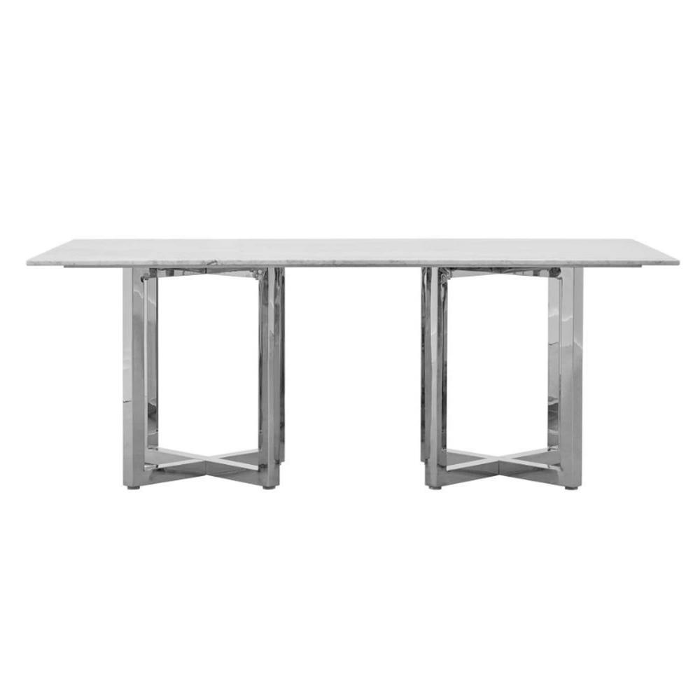 Modus Furniture Chrome Rectangular Marble Top Table Grey Kitchen Dining Room Tables