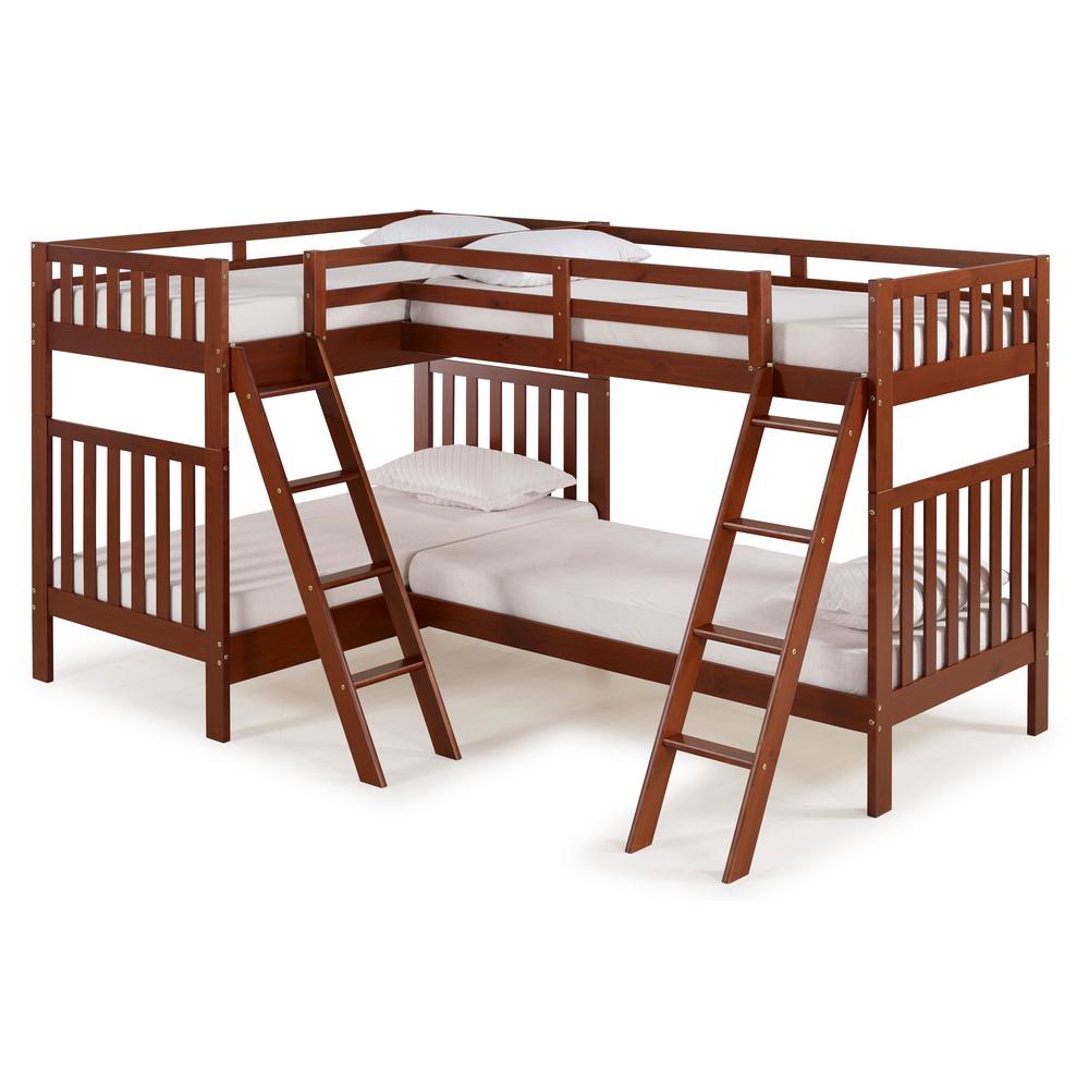 Alaterre Furniture Chestnut Twin Bunk Bed Quadbunk Brown Beds Bed Frames