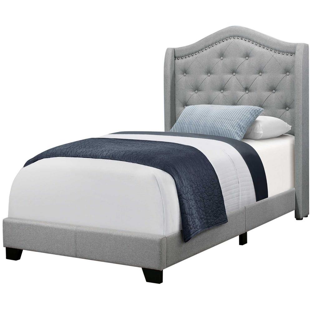 Homeroots Twin Bed Upholstered Headboard Grey Beds Bed Frames