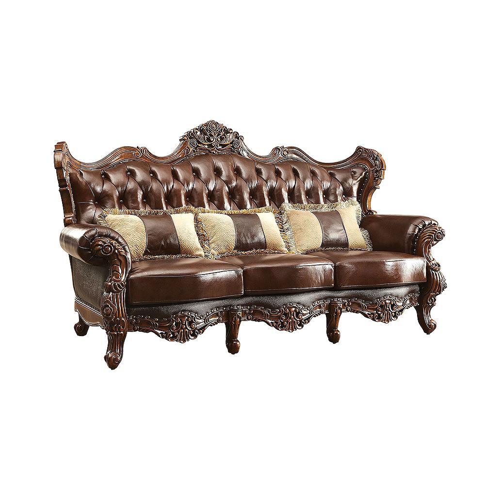 Williams Oak Leather Camelback Sofa Living Room Furniture