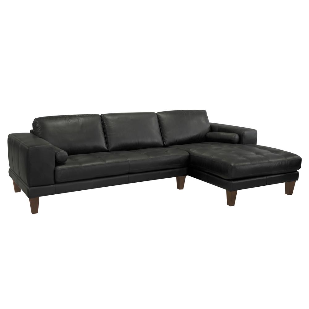 Armen Living Sectional Leather Wood Legs Living Room Furniture