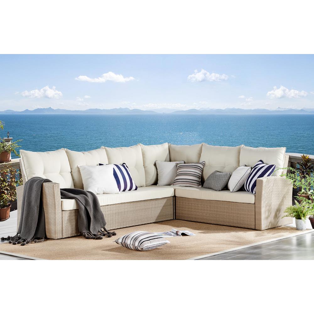 Alaterre Furniture Wicker Outdoor Corner Sectional Sofa Cream Outdoor Sofas