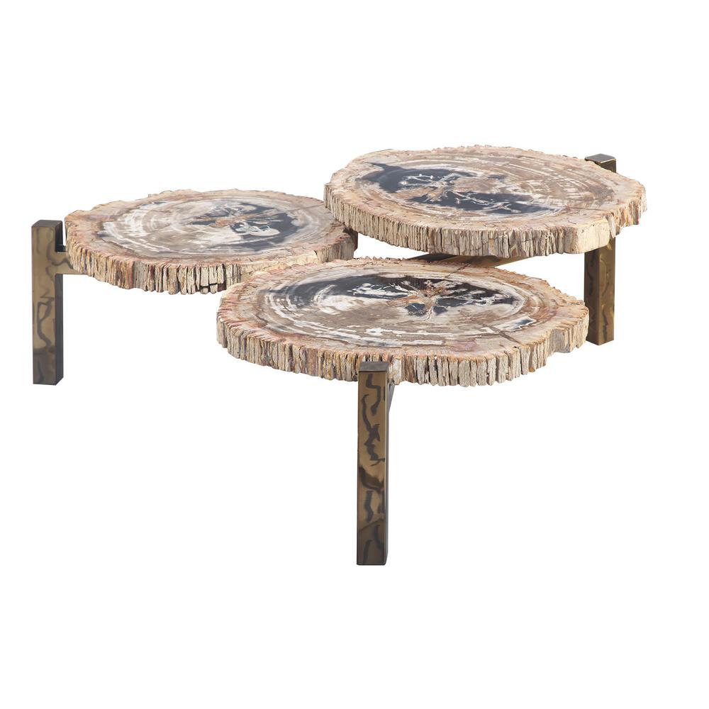 Litton Lane Round Petrified Wood Coffee Table Tier Living Room Furniture