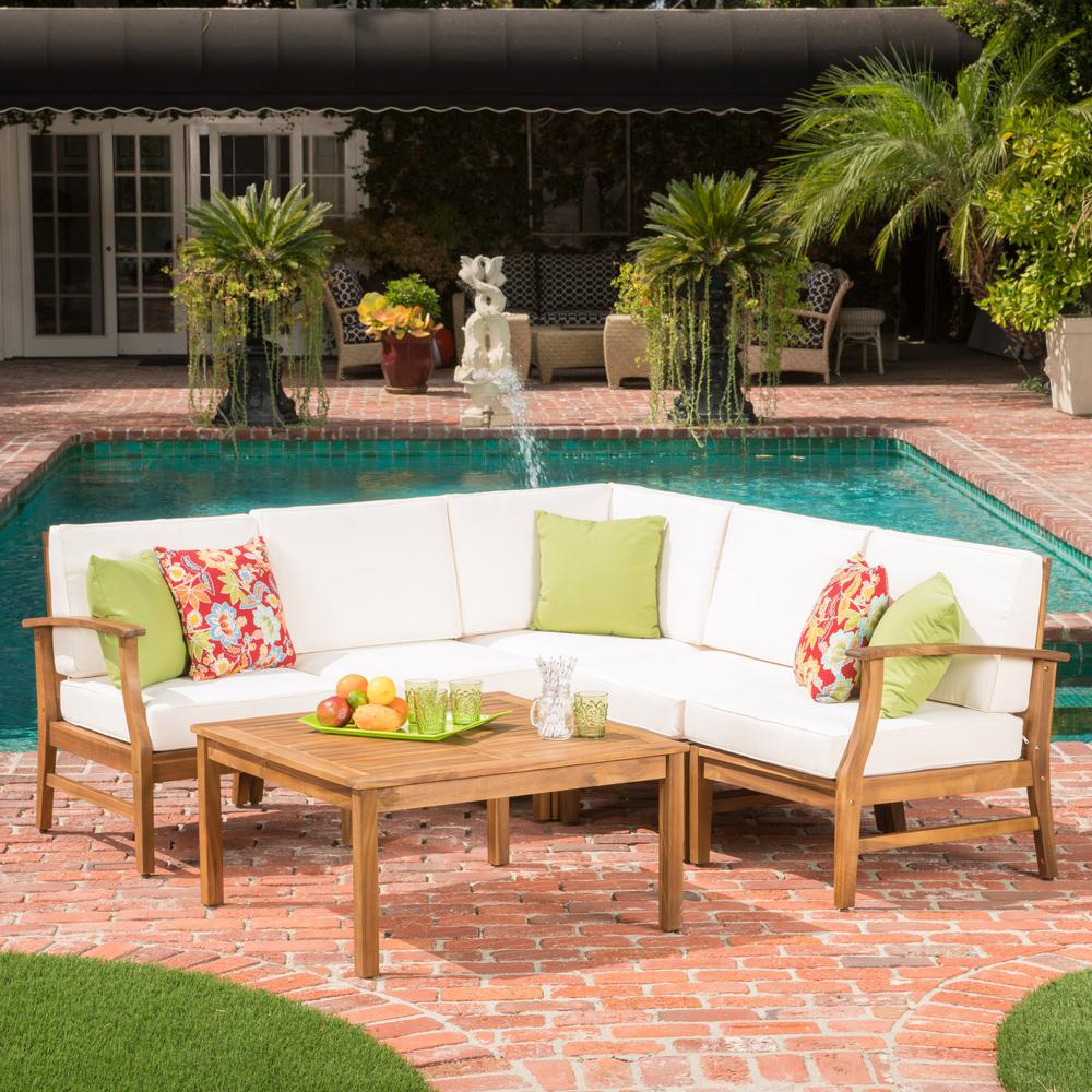 Noble House Teak Outdoor Sectional Cream 656