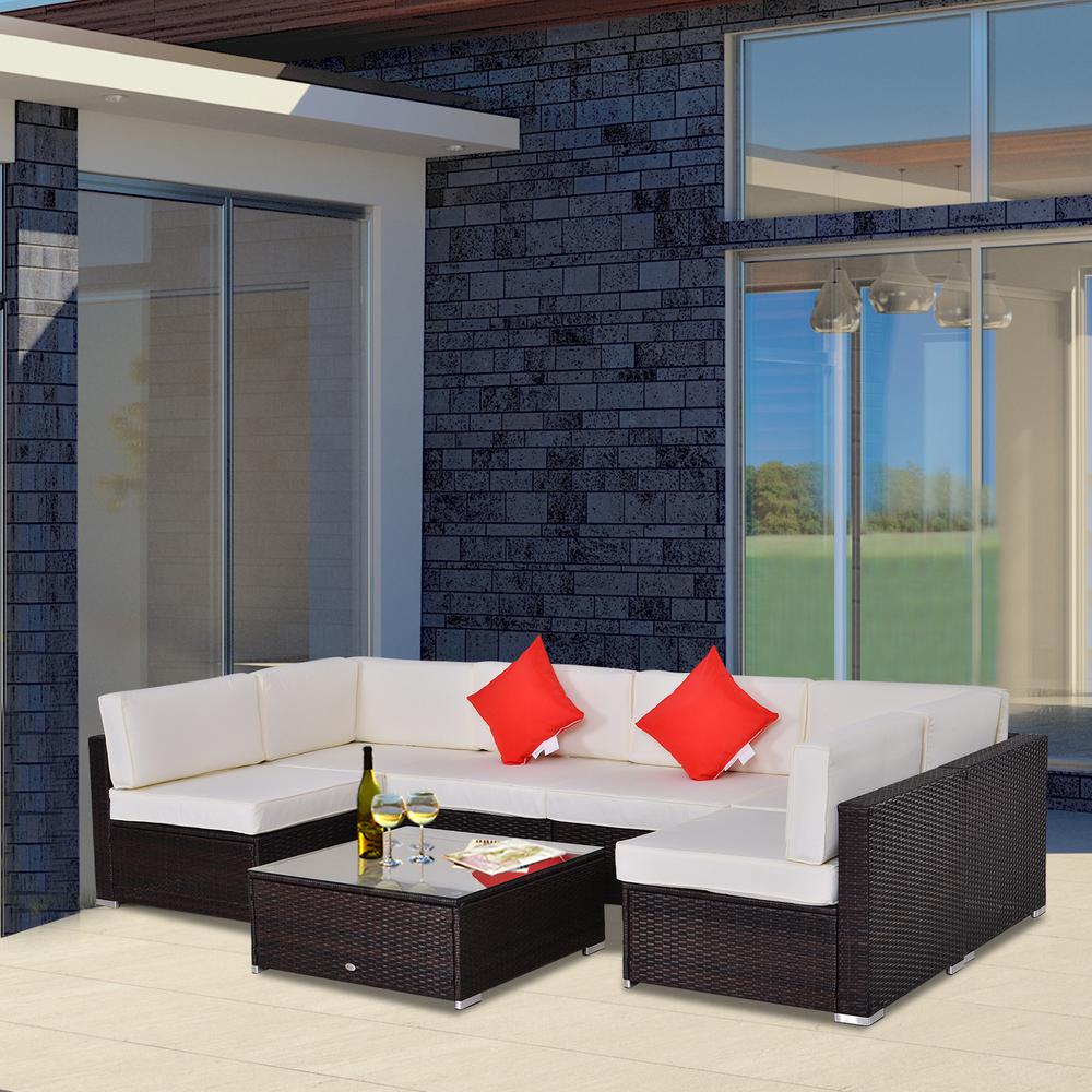 Outsunny Steel Plastic Rattan Patio Conversation Set Sofa Lounge Chair Coffee Tabl Seating