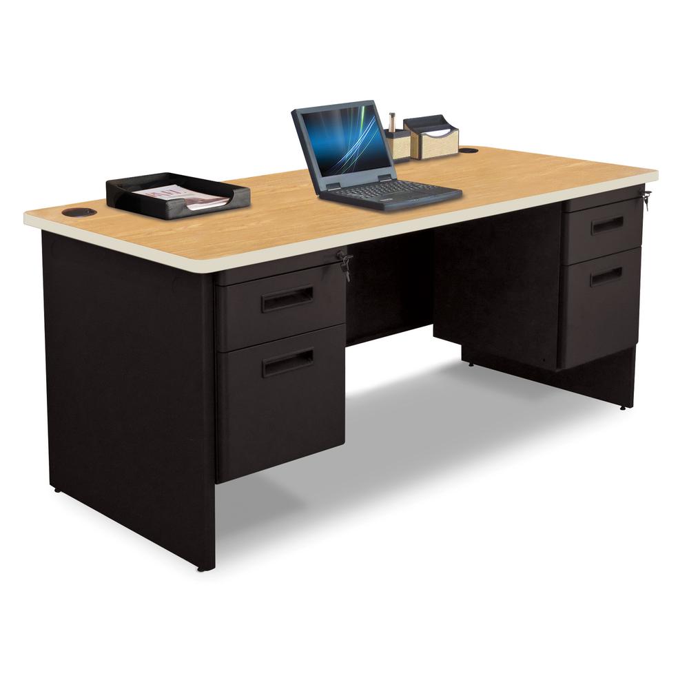 The Marvel Group Oak Double Pedestal Desk Oak Black Desks
