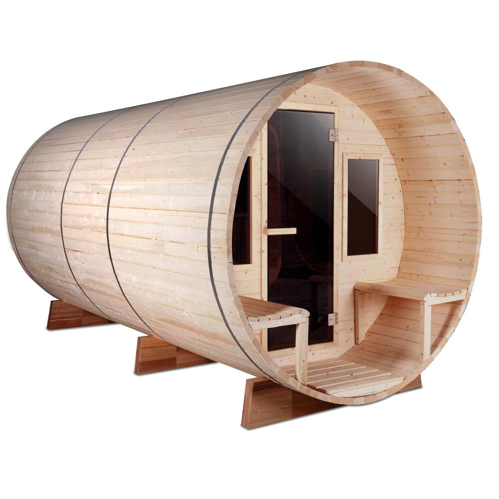 Aleko Outdoor Pine Barrel Steam Electric Sauna Front Porch Canopy 76
