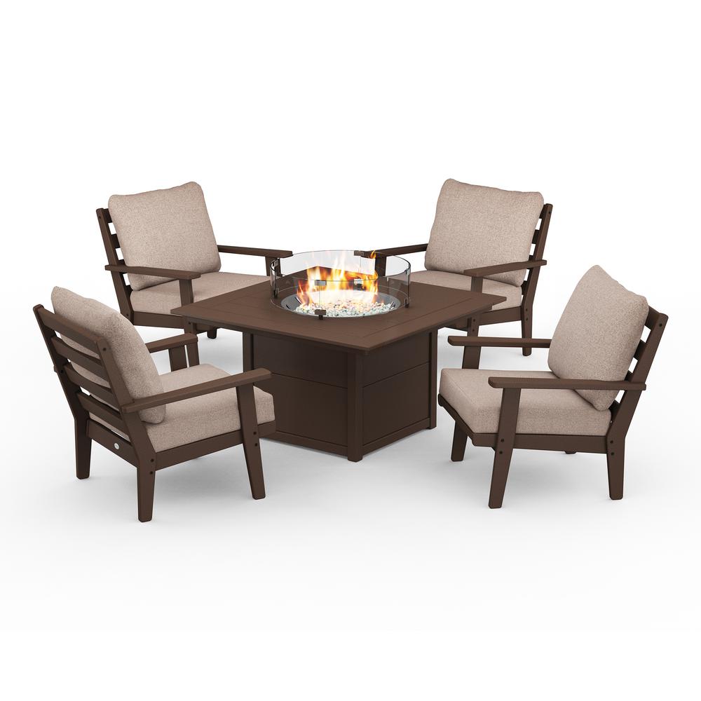Polywood Patio Conversation Set Fire Pit Table Cushi Outdoor Furniture Sets