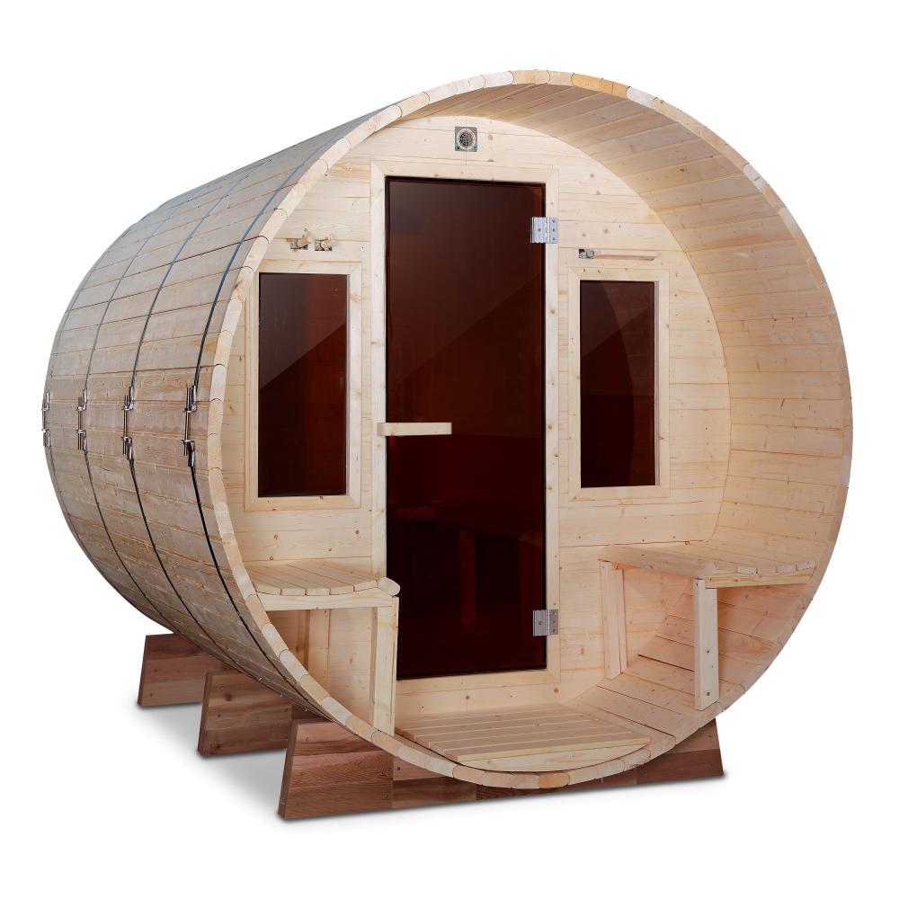 Aleko Pine Barrel Steam Electric Sauna Front Porch Canopy Outdoor Spas